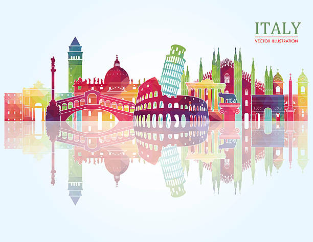illustrazioni stock, clip art, cartoni animati e icone di tendenza di italia skyline. illustrazione vettoriale - milan city