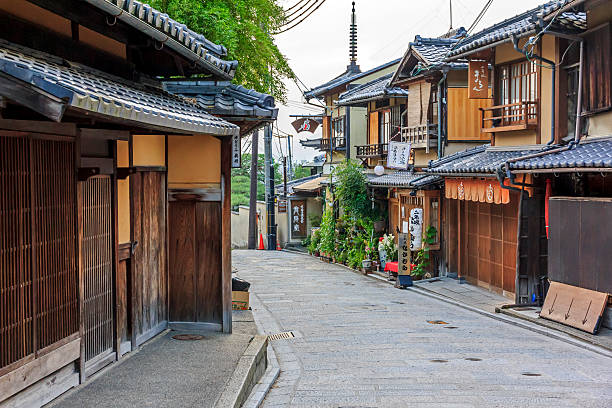 Beautiful old houses in Ninen-zaka street, Kyoto, Japan. stock photo