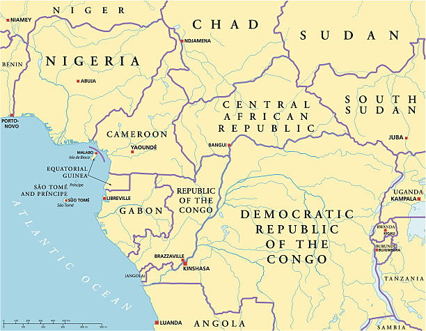 West Central Africa Political Map West Central Africa Political Map with capitals, national borders, rivers and lakes. Illustration with English labeling and scaling chad central africa stock illustrations