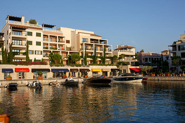 Luxury yacht marina in Porto Montenegro stock photo