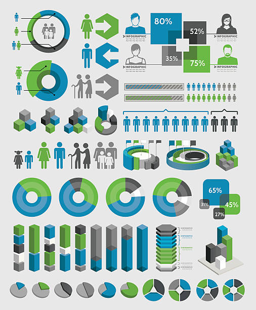 ilustrações, clipart, desenhos animados e ícones de tricolor elementos para infográficos em fundo cinza - infográficos demográficos