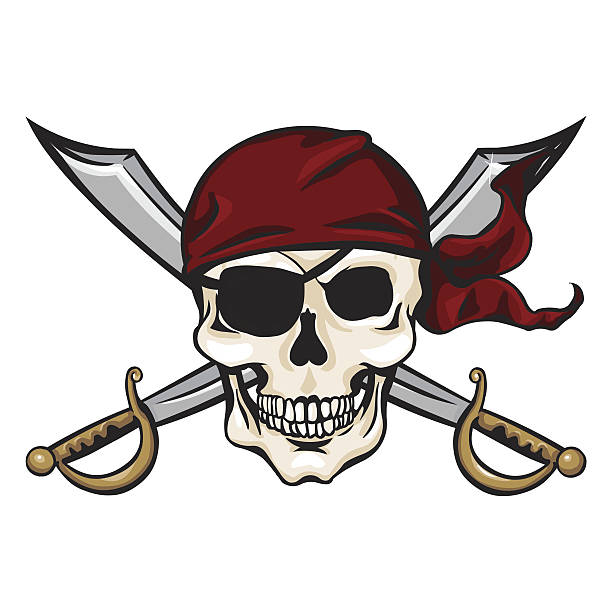 istock Vector  Cartoon Pirate Skull in Red Bandana with Cross Swords 509255115