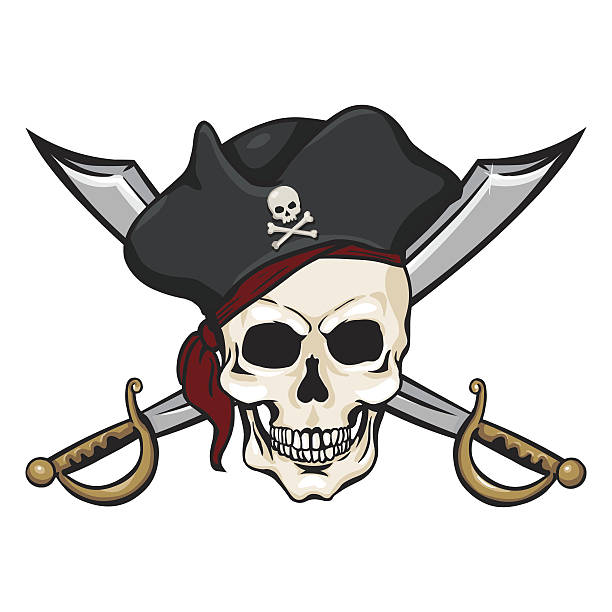 istock Vector Single Cartoon Pirate Skull in Tricorn with Cross Swords 509255131