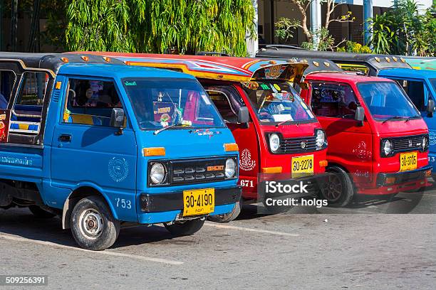 Songthaews In Hat Hai Thailand Stock Photo - Download Image Now - Asia, Bus, Hat Yai