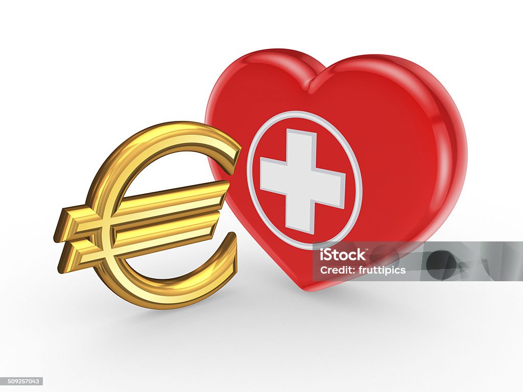 Euro sign and symbol of medicine. Euro sign and symbol of medicine.Isolated on white.3d rendered. Accidents and Disasters Stock Photo