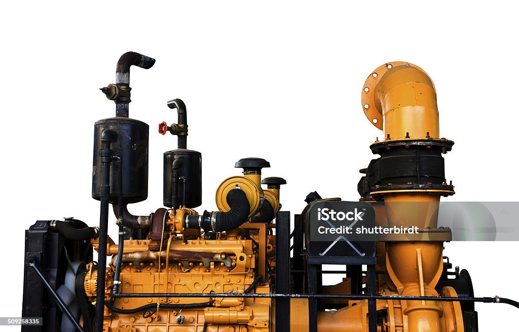 vintage machine engine isolated background Save Clipping path, vintage machine engine yellow tone Agricultural Machinery Stock Photo