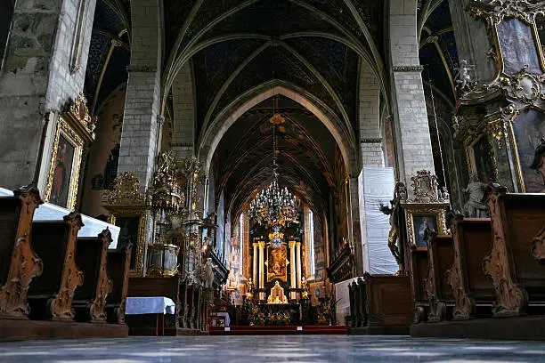 Interior view of Sandomierz Cathedral, a Gothic church of the fourteenth century rebuilt in Baroque style in the eighteenth century. This building is one of the main tourist attractions of the city.