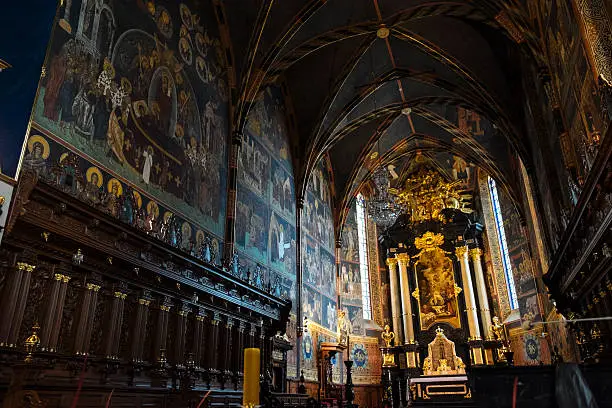 Interior view of the main apse of the cathedral of Sandomierz, decorated with mal paintings.