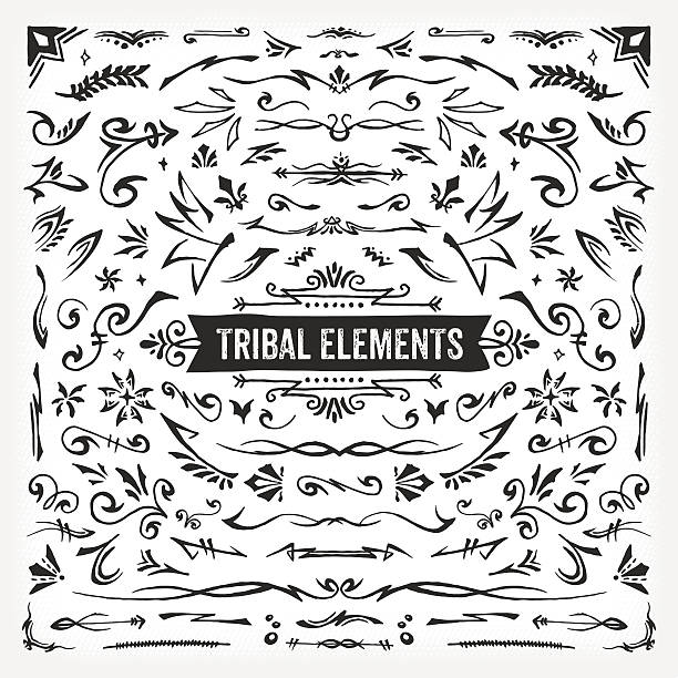 Hand Drawn Tribal Elements A set of hand drawn tribal-themed design elements. EPS 10 file, no transparencies, layered & grouped,  tribal tattoos stock illustrations