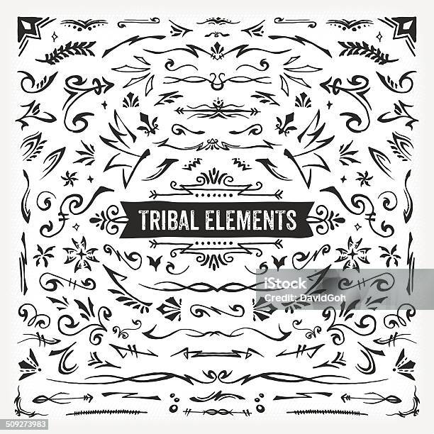 Hand Drawn Tribal Elements Stock Illustration - Download Image Now - Tattoo, Indigenous Culture, Flourish - Art