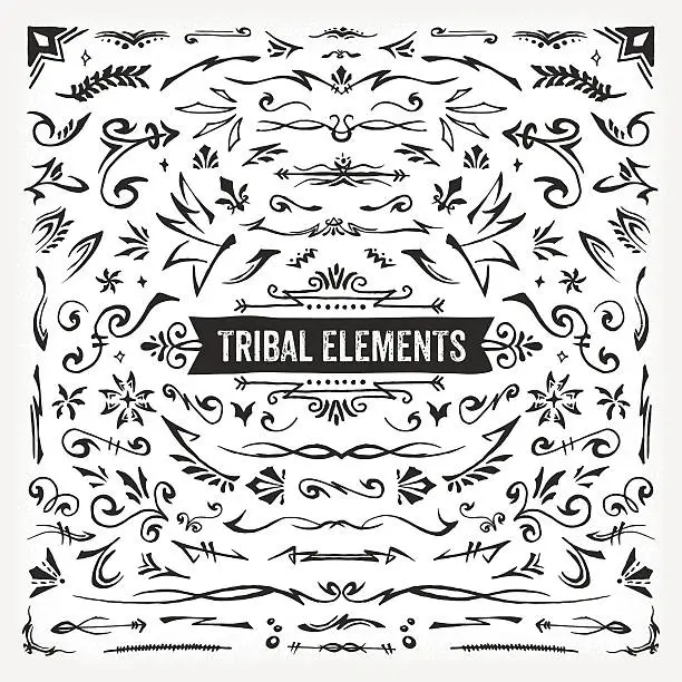 Vector illustration of Hand Drawn Tribal Elements