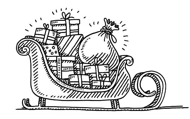 Vector illustration of Santa Sleigh Gift Boxes Drawing