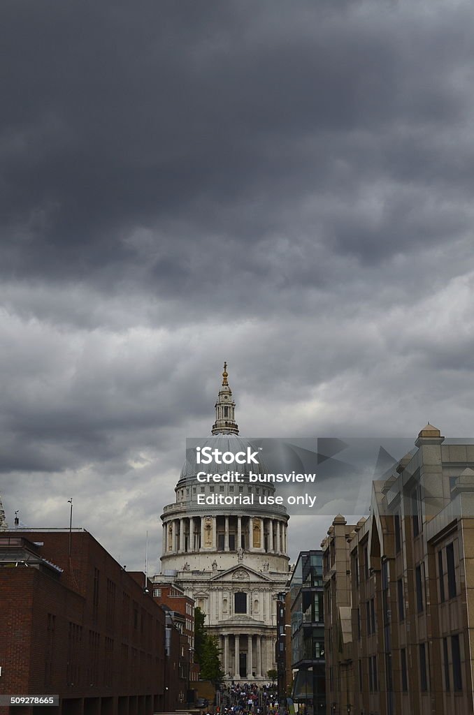 St Paul's Cathedral. London,United Kingdom-August 21,2014:Front view from the Millennium bridge of St Paul's Cathedral. Architectural Dome Stock Photo