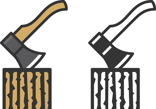 Axe in a stump of wood. Files included: Vector EPS 10, JPEG 4000 x 3000 px, transparent PNG, AI 17