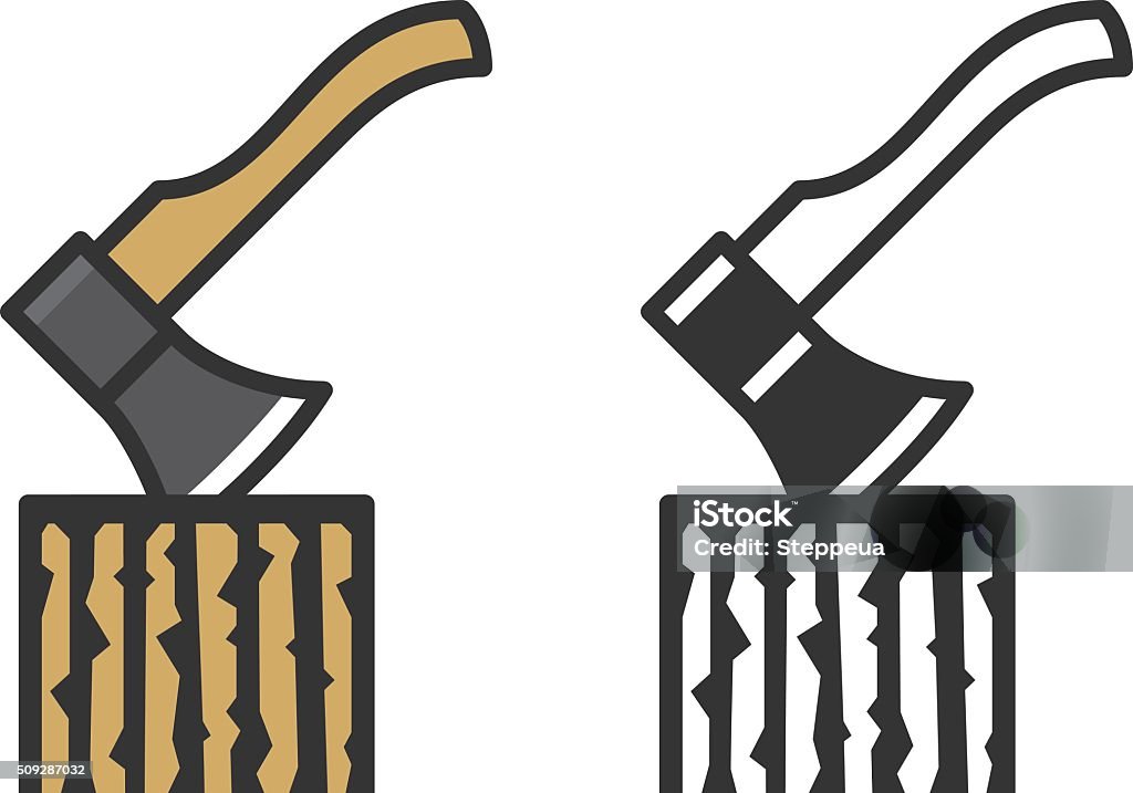 Stump with an ax Axe in a stump of wood. Files included: Vector EPS 10, JPEG 4000 x 3000 px, transparent PNG, AI 17 Tree Stump stock vector