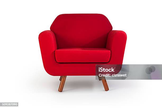 Seat Stock Photo - Download Image Now - Armchair, Red, White Background