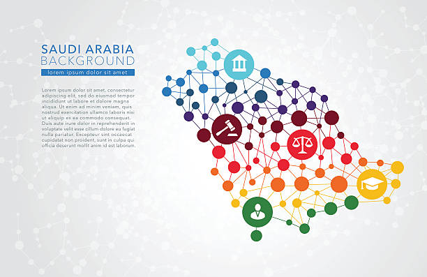 illustrazioni stock, clip art, cartoni animati e icone di tendenza di punteggiato sfondo vettoriale arabia saudita - connection in a row striped globe