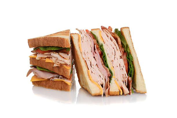 fatias chicken, sanduíche clube - sandwich club sandwich ham turkey imagens e fotografias de stock