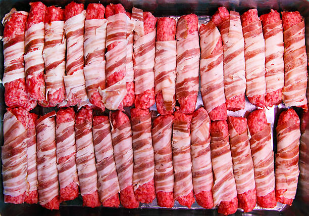 kebabs with bacon stock photo