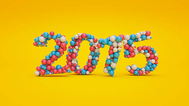 istock Red, blue and white colored balls forming number 2015 509291117