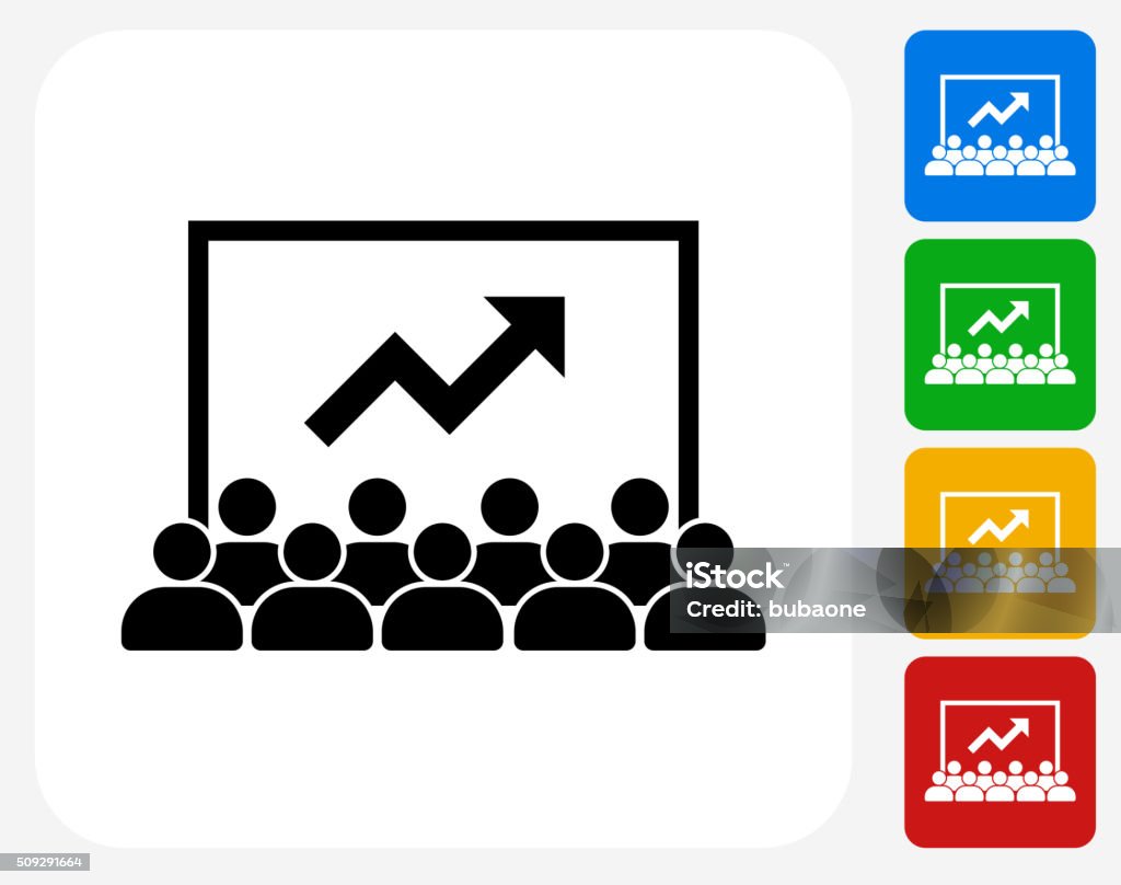 Presentation Icon Flat Graphic Design Presentation Icon. This 100% royalty free vector illustration features the main icon pictured in black inside a white square. The alternative color options in blue, green, yellow and red are on the right of the icon and are arranged in a vertical column. Icon Symbol stock vector
