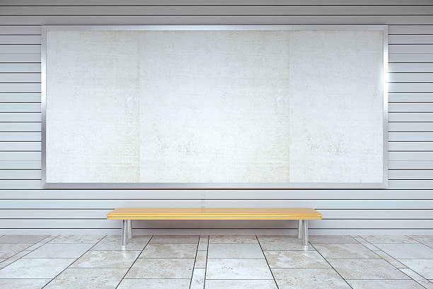 istock Blank billboard on the wall and wooden bench 509291678