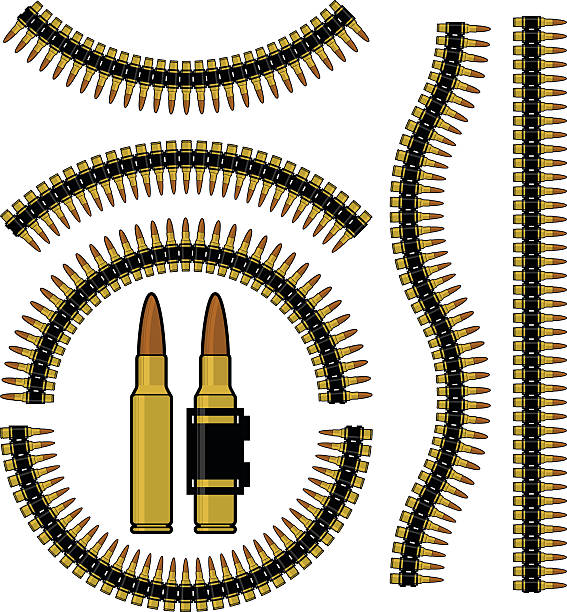 기호 및 기관총 탄약대 - bullet belt ammunition cartridge stock illustrations