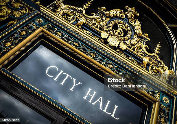 City Hall Sign Stock Photo - Download Image Now - Architectural Feature, Architecture, Building Exterior
