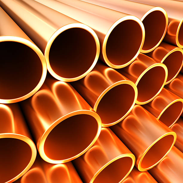 istock Copper round pipes.  industrial 3d illustration 509294059