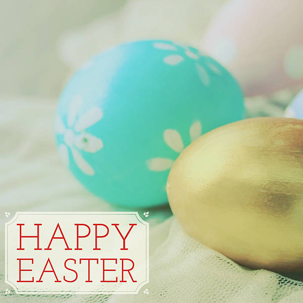 istock Pastel and colorful easter eggs with happy easter word 509294226