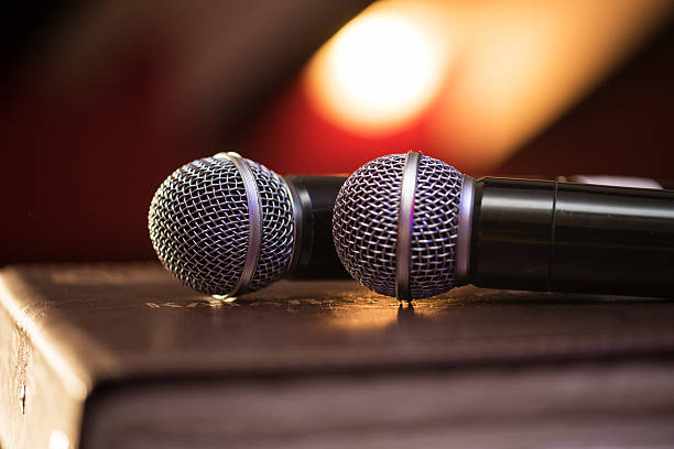 istock Closeup of audio microphones 509296100