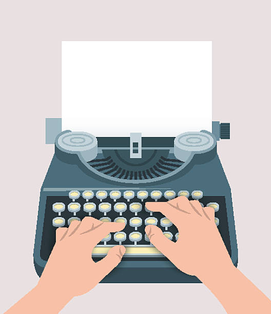 レトロな手動タイプライター、印刷手と紙のシート - typewriter writing journalist typing点のイラスト素材／クリップアート素材／マンガ素材／アイコン素材