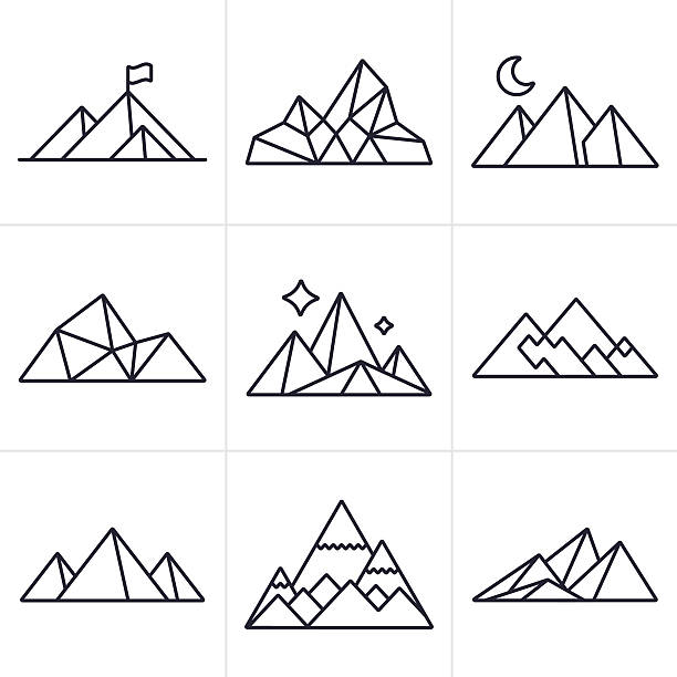 illustrazioni stock, clip art, cartoni animati e icone di tendenza di simboli e icone di montagna - roccia immagine