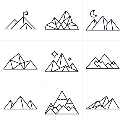 Mountain and line drawing symbol and icon collection. EPS 10 file.