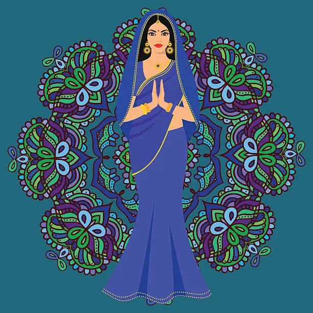 Vector illustration of Beautiful Indian brunette young woman