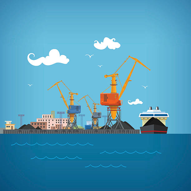 ilustrações de stock, clip art, desenhos animados e ícones de carga porto marítimo - coal crane transportation cargo container