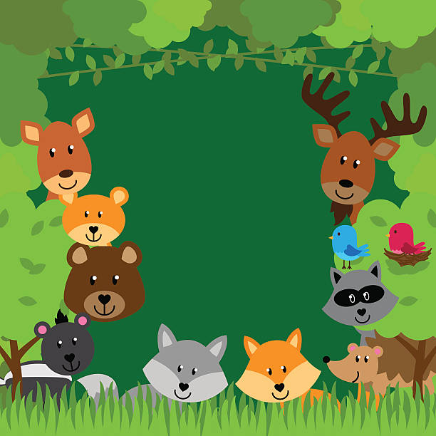 Forest Animals Vector Background Forest Animals Vector Background. No transparencies or gradients used. Large JPG included. Each element is individually grouped for easy editing. fire fox stock illustrations