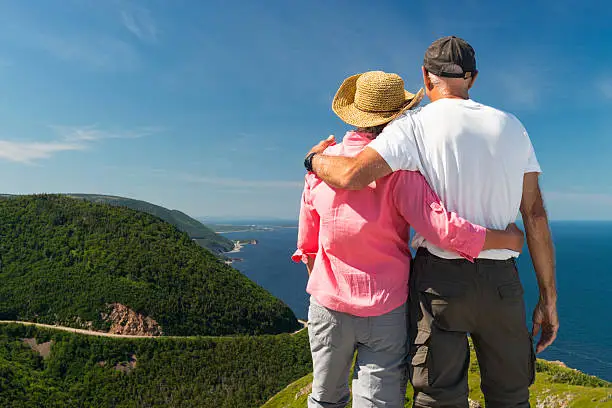 Photo of Couple looking at landscape, Skyline, Cabot trail, Cape Breton