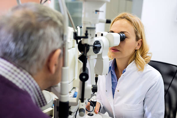 istock Eye doctor checkup eyes with apparatus 509315994