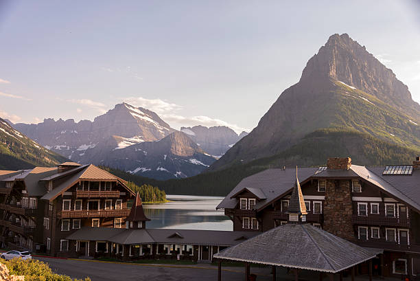 Mt. Wilbur looms over Swiftcurrent Lake at Many Glacier in Glacier National Park.