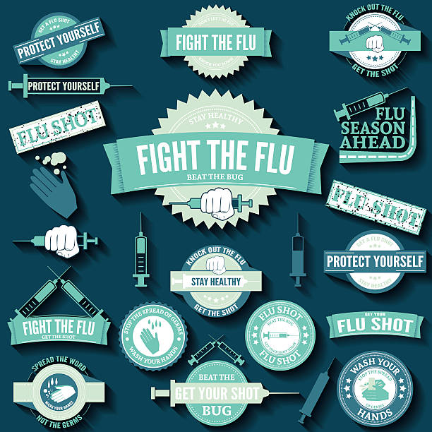 독감 예방 주사, 손 씻기 출입증 및 스탬프 - injecting cold and flu flu virus vaccination stock illustrations
