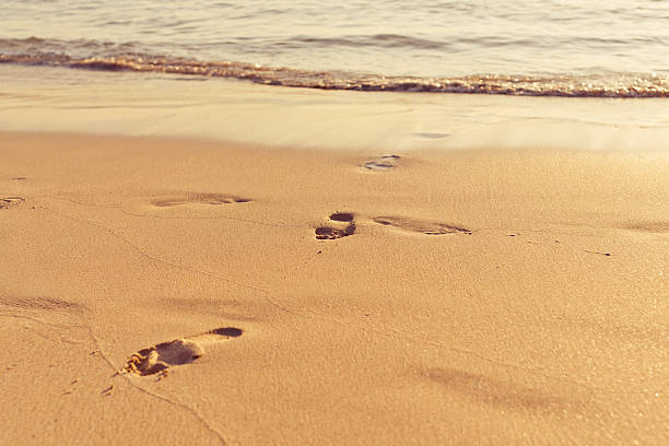 istock Footprint on sand with foam 509317181