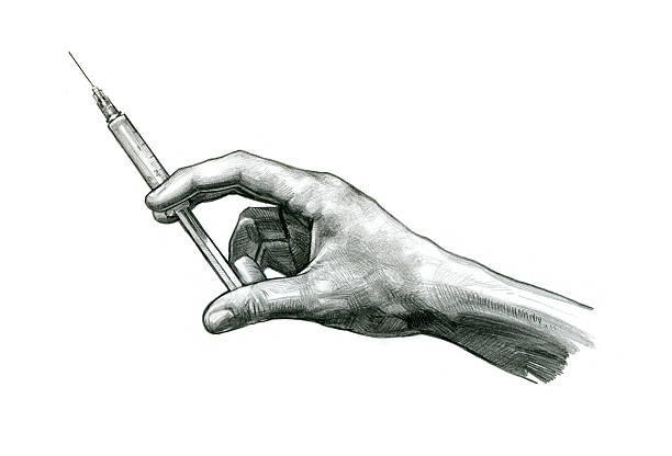 illustrazioni stock, clip art, cartoni animati e icone di tendenza di mano con la siringa - drug abuse narcotic medicine protection