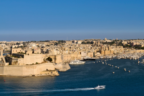 View from La Valletta over the Grand Harbour to Cottonera, also called the “Three Cities”, Malta, Europe