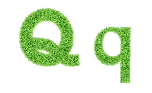 green grass alphabet isolated on white background, green moss alphabet, Q