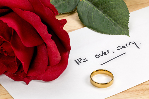 Divorce or separation issues with a red rose and gold wedding band