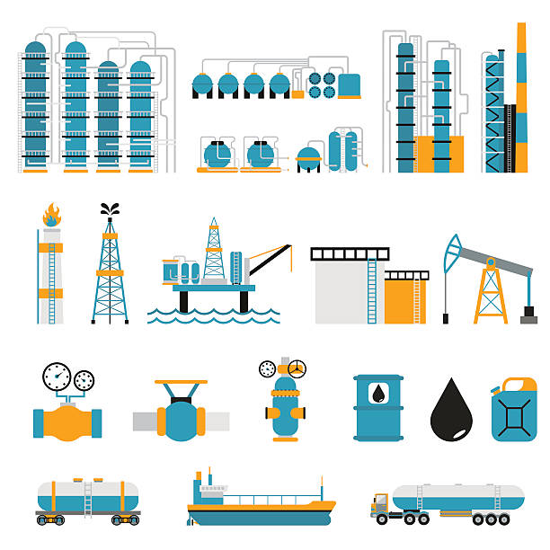 illustrations, cliparts, dessins animés et icônes de industrie pétrolière plat style vecteur des symboles - tobacco wagon