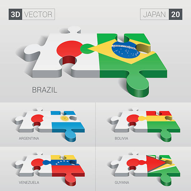 ilustraciones, imágenes clip art, dibujos animados e iconos de stock de bandera japón. 3 d vector de rompecabezas. conjunto de 20. - asia jigsaw puzzle map cartography