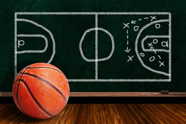 istock Game Concept With Rugged Basketball and Chalk Board Play Strategy 509343822