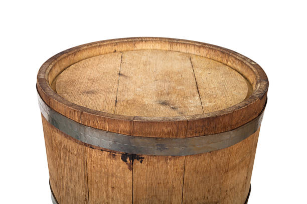 istock Bottom oak barrel with steel rings on a white background 509344104